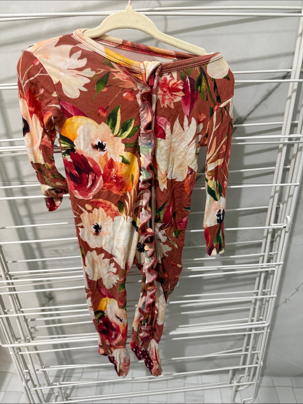 Posh peanut Floral Ruffle Baby One-Piece 6-12